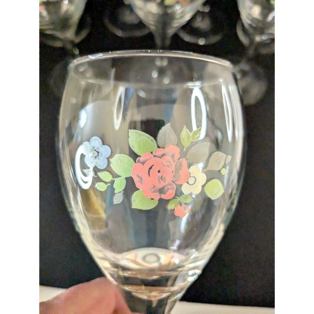 Set of 5 Vintage Pfaltzgraff Tea Rose Goblets – 10 oz Stemmed Drinking Glasses